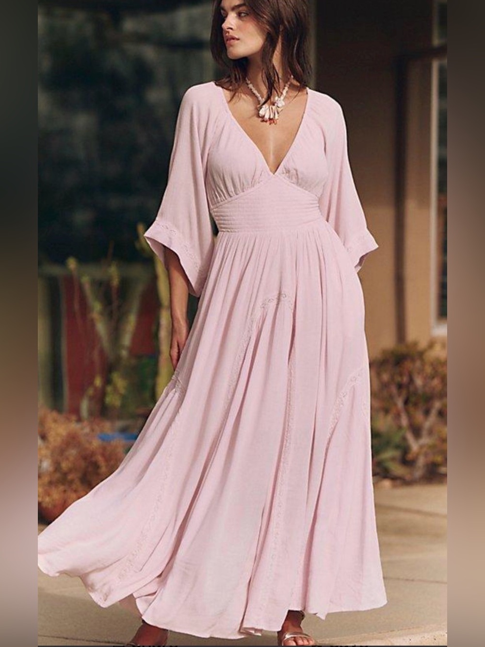 NWT Free People Dixie Maxi Dress Blush Pink V-Neck Large